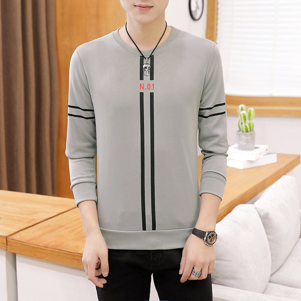 Spring and Autumn New mens printed long-sleeved T-shirt teen round neck bottom top fashion casual mens clothing